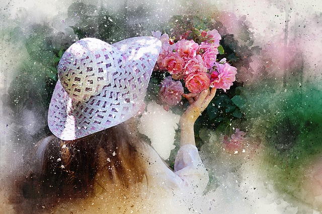 Free girl flowers hat illustration