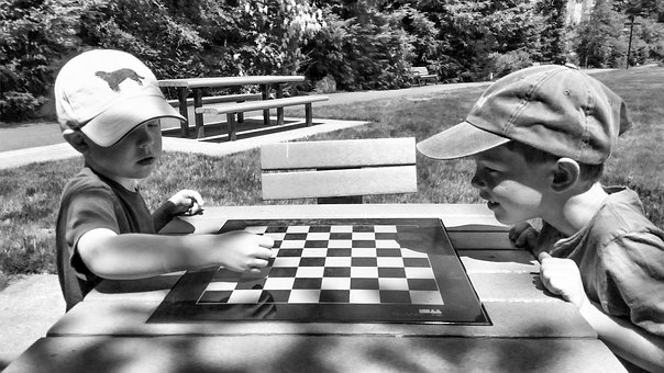 Park, Sonnig, Schach, Dame, Jungen