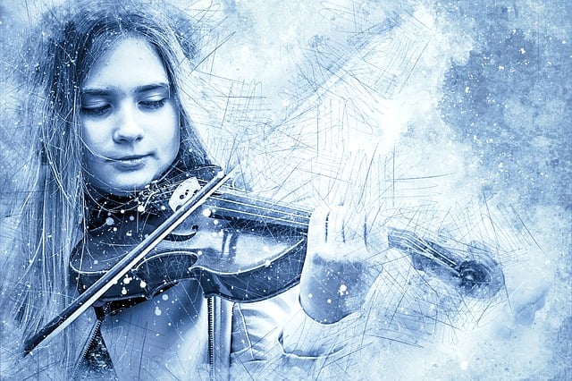 Free girl violin art illustration