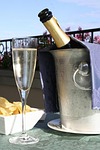 champagne, glass, crisps