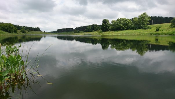 Die Natur, Teich, Wolken, Bäume