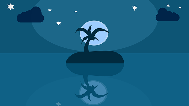 Free deserted island landscape night illustration