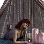 four poster bed, woman, candles
