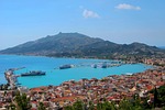 port, ships, rock