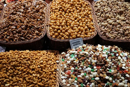 Nüsse, Markt, Marktstand, Verkaufen