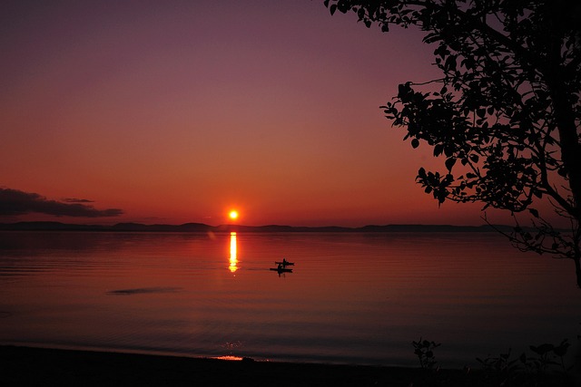 Landskab, Kajak, Solnedgang