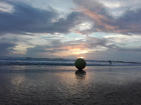 Sonnenuntergang, Abend, Football, Meer