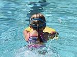 young swimmer, child, kick board