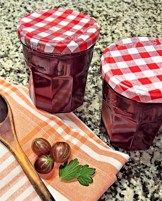 jam, red gooseberries, fruit, boil down, canning, jam jars, homemade, fruity, yummy, jam, jam, jam, jam, jam