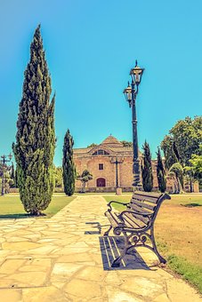 Bench, Lamp, Square, Park, Church
