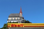 petrol stations, church, shield