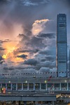 hong kong, skyscraper, evening