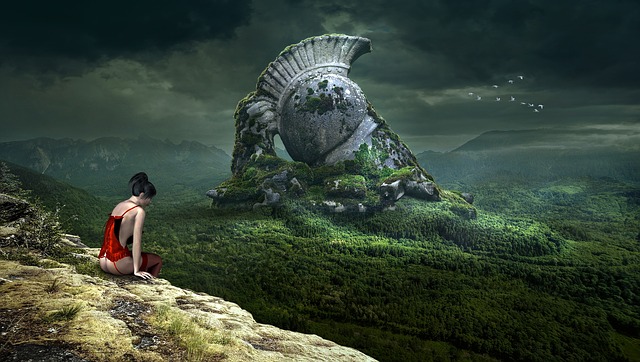 Free fantasy landscape monument illustration