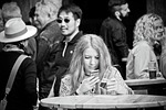 woman, beer, smartphone