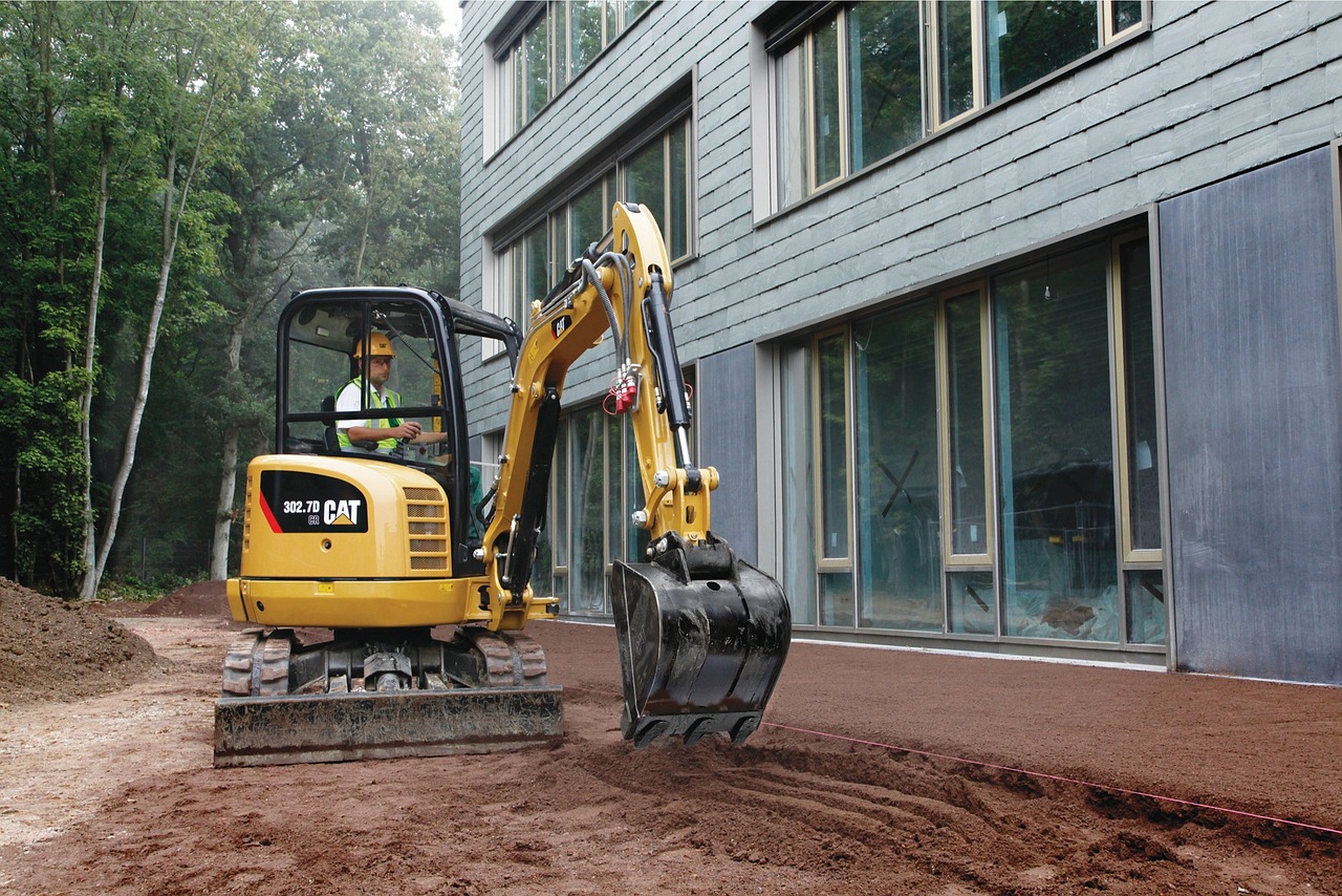 Mini excavator on site