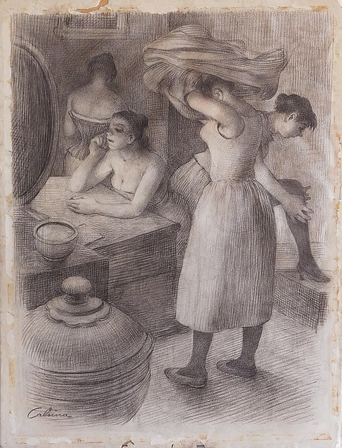Kunst, Kohlezeichnung, Gruppenszene