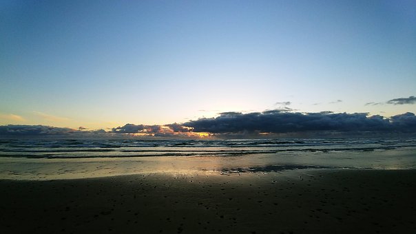 Solnedgang, Natur, Oregon Strand, Skyer