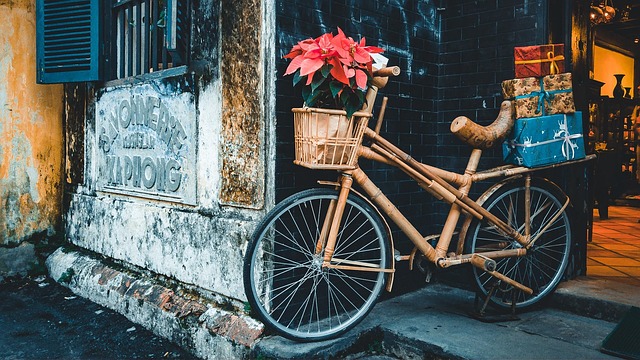 transportation, flower wallpaper, beautiful flowers, bicycle, wood, flower background, bamboo, flowers, gifts, style, decor, nature, shop, wheels, blue flower, blue shopping, blue wood, blue shop, blue gift