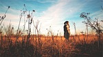 girl, field, plants