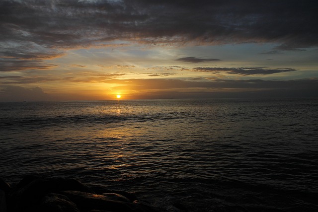 Solnedgang, Ocean, Strand, Hav, Vand