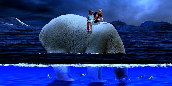 Urso Polar, Mar, Crianças, Oceano, Peixe