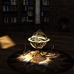library, books, globe