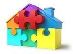 puzzle pieces, house shape, real estate