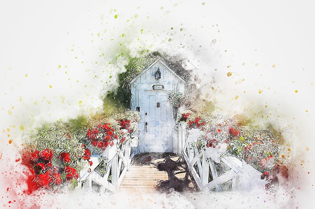 Free door flowers entry path illustration