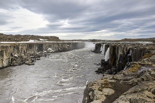 Vandfald, Bjerge, Smuk, Klipper, Island