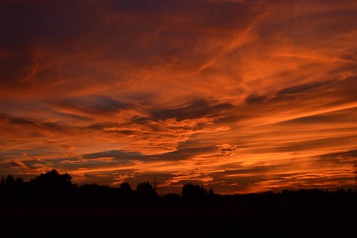 Solnedgang, Skyer, Rød, Natur, Himmel