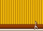 man walking, yellow, wall