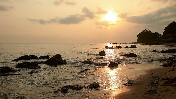 Sonnenuntergang, Strand, Golden, Leise