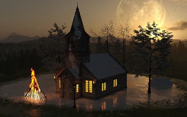 Free church mood night illustration