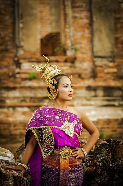 ไทย, ชุดไทย, โบราณ, ผู้หญิง, สีม่วง