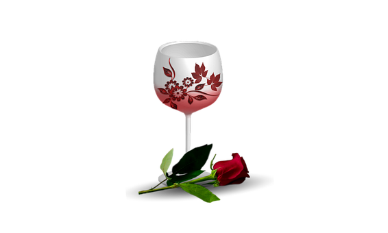Blumen, Rote Rose, Weinglas, Rotwein