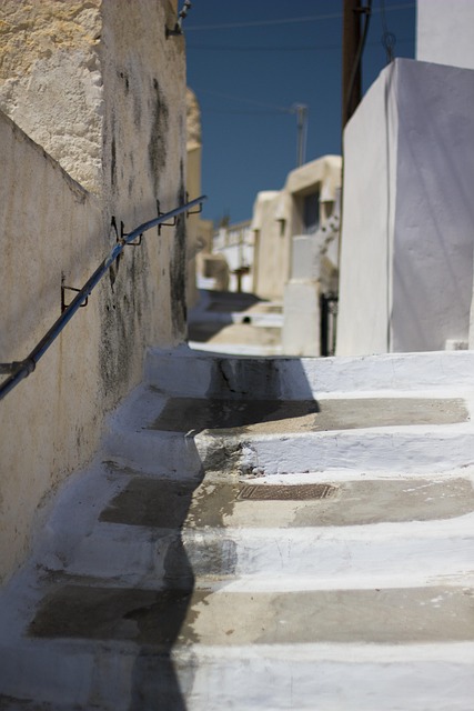Santorini, Megalochori, Escadas, Pessoas