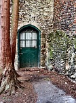 green door, old, door