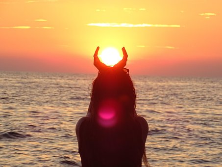 Pôr Do Sol, Mulher, Férias, Romântico