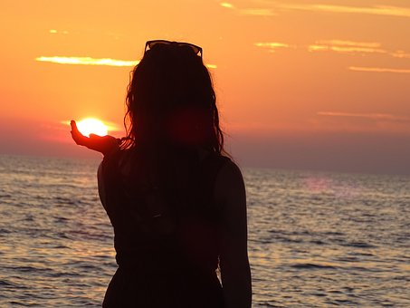 Pôr Do Sol, Mulher, Férias, Romântico