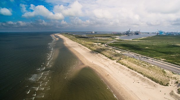 Hav, Strand, Industri, Skyer, Sand