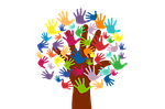 volunteers, hands, tree