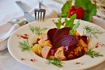 potato salad, potatoes, beetroot