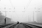 waiting, train, road