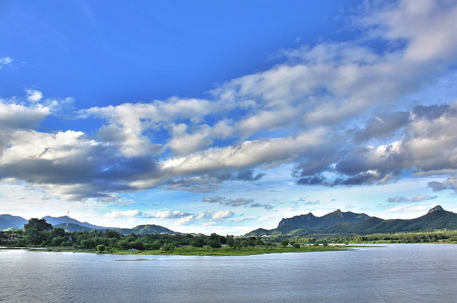 Céu, Lagoa, Montanha, Sol, Natureza