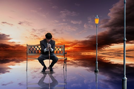 Homem, Natureza, Banco, Pôr Do Sol