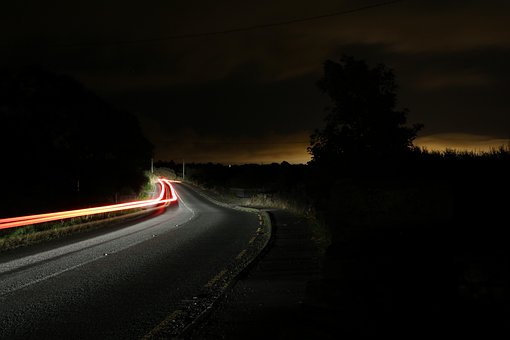 Tráfico, Carretera, Encendiendo, Noche
