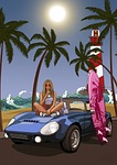 girl, car, machine
