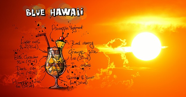 Free blue hawaii cocktail sunset illustration