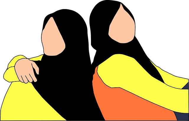 Free friends back to back hijab vector