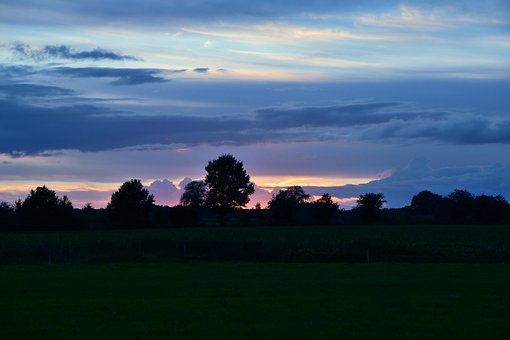 Solnedgang, Skyer, Luft, Himmel, Aften